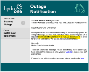 Outage Notification Sept 11